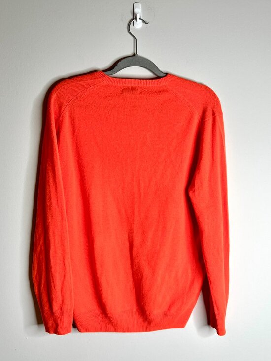 J. Crew Bright Orange 100% Italian Cashmere V-Neck Lightweight Sweater Preppy M - Picture 5 of 5
